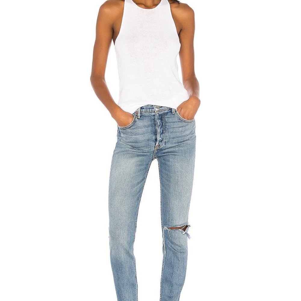 GRLFRND‎ Karolina Denim Jeans in Color Cross Your Mind Distressed Size 32